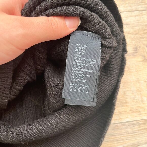 Y2K American Eagle Cable Knit Sweater Medium Black Fitted V Neck Preppy Vintage - Picture 7 of 9